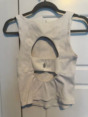 Free People Cream Ribbed Tank with Double Back Cutouts